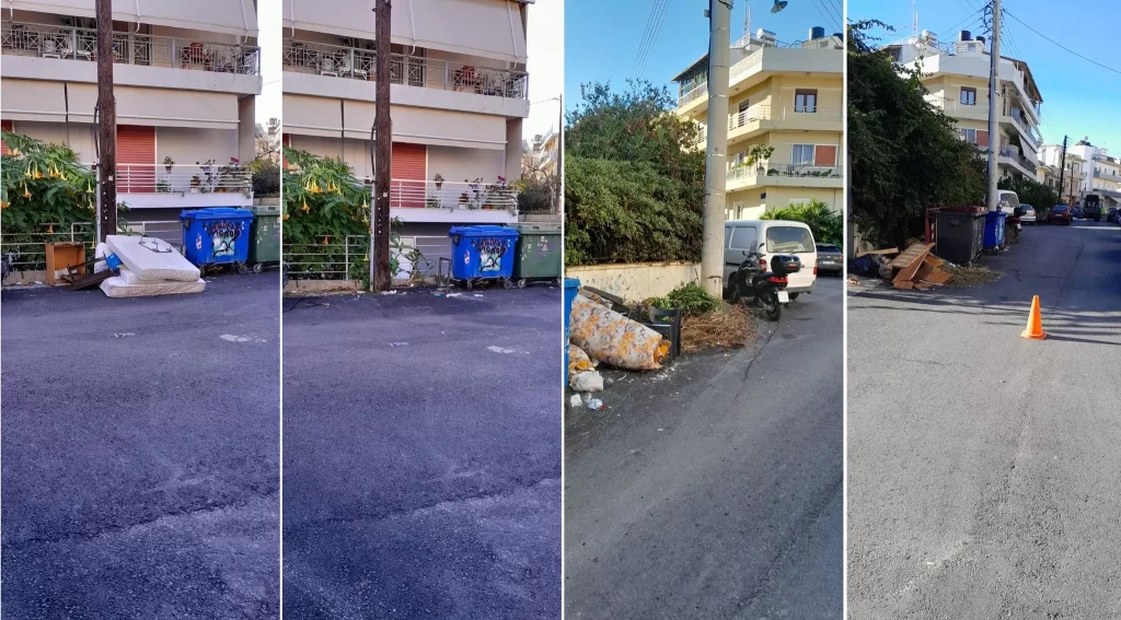 Συνεχίζονται οι επιχειρήσεις απομάκρυνσης ογκωδών αντικειμένων δίπλα από κάδους απορριμμάτων